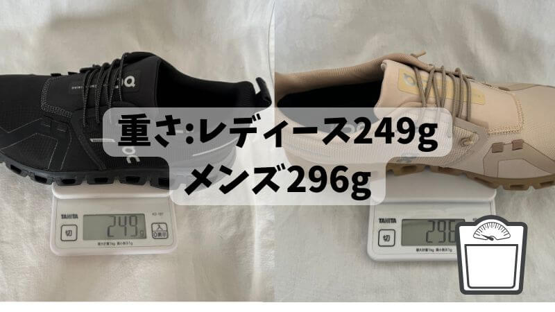 重さ:レディース249g、メンズ296g