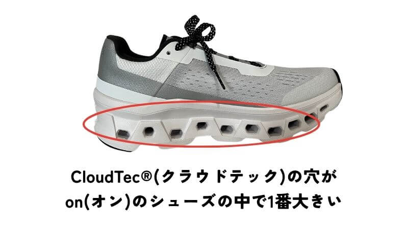 CloudTec® (クラウドテック) の穴がon(オン)のシューズの中で1番大きく、より柔らかい