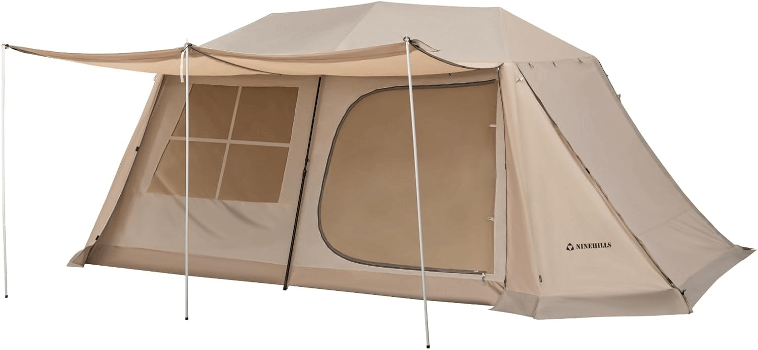 NINEHILLS(ナインヒルズ) ワンタッチ ロッジ型テント ファミキャン 小屋型テント 一体型フレーム 設営簡単 初心者 アウトドア キャンプ ファミリー セナイ75 SENAI75 4人用 5人用 6人用 サンドカラー 韓国風