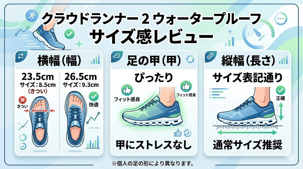 クラウドランナー2ウォータープルーフサイズ感レビュー