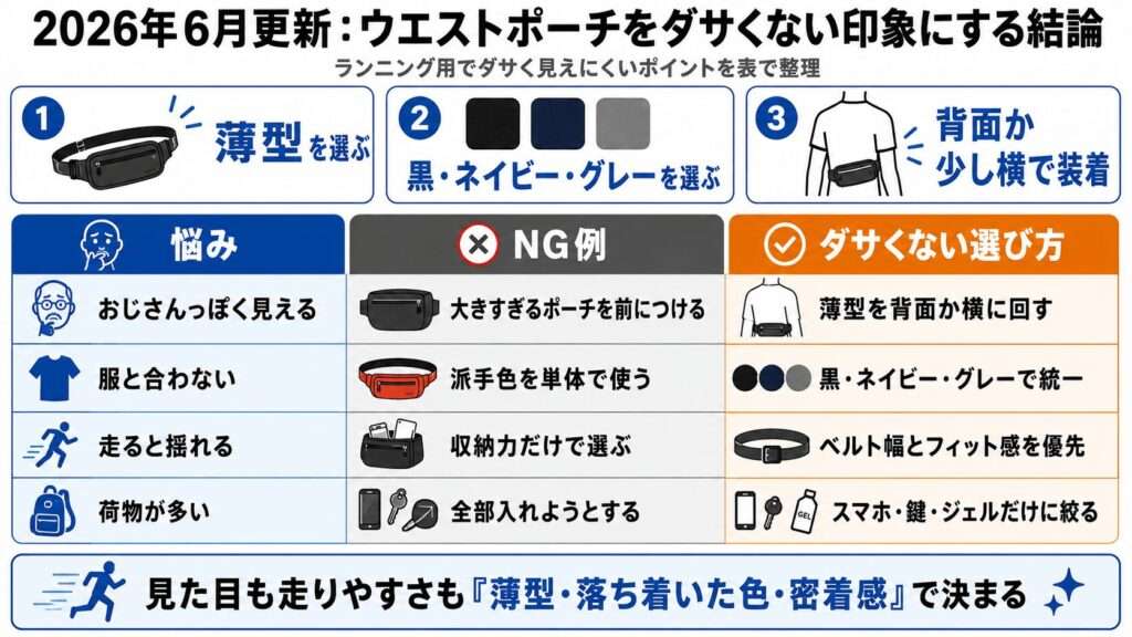 ランニング用でダサく見えにくいポイントを表で整理