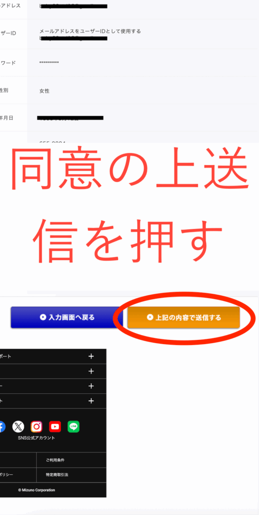 上記の内容で送信する