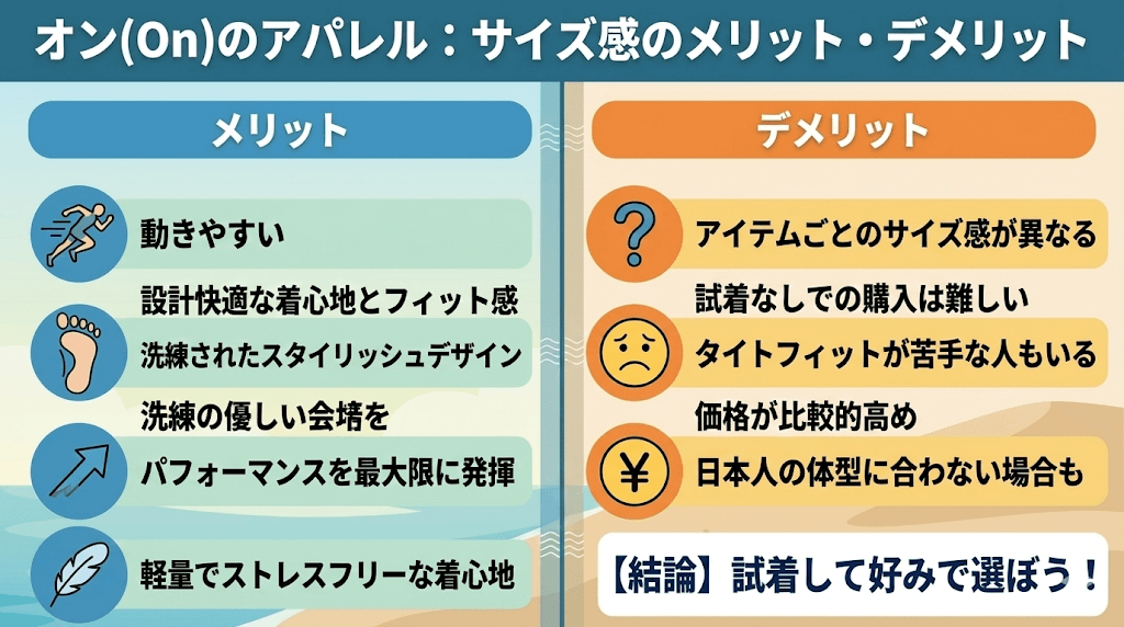オン(On)のアパレルのサイズ感のデメリット・メリット