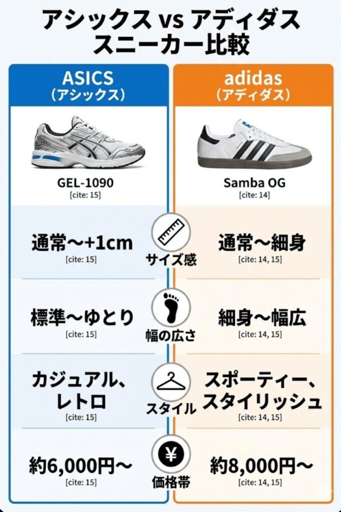 アシックス VS アディダススニーカー比較