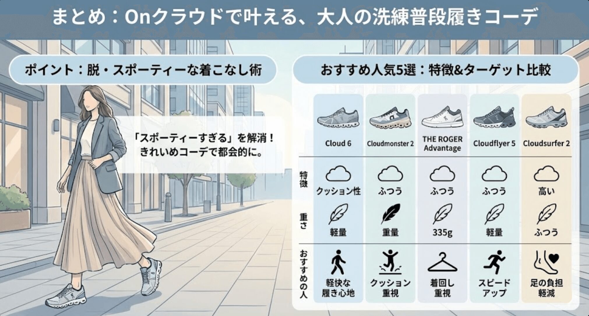 まとめ:Onクラウド普段履きレディースを履いておしゃれに着こなそう