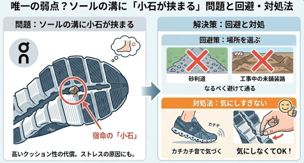 唯一の弱点?ソールの溝に「小石が挟まる」問題と回避・対処法