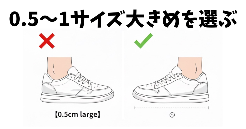 0.5〜1サイズ大きめを選ぶ