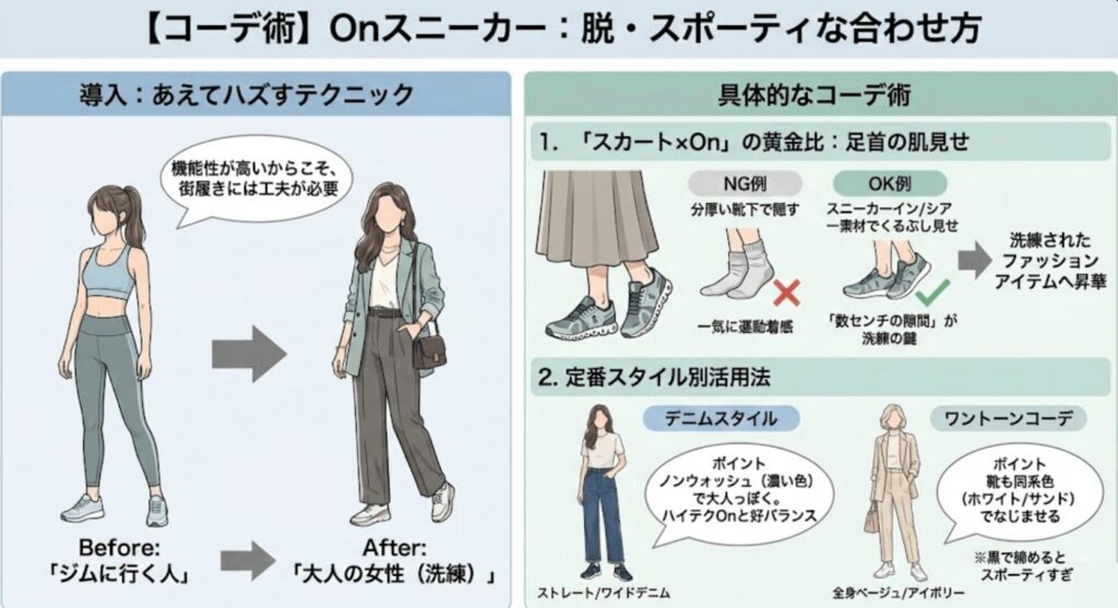 レディース定番スタイル別:Onクラウドのコーディネートを活用する