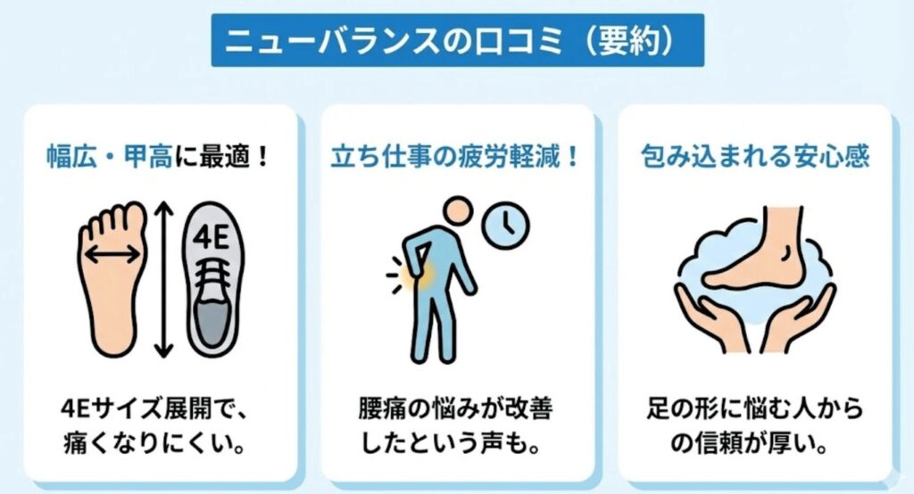 ニューバランスの口コミ:幅広・甲高に最適！