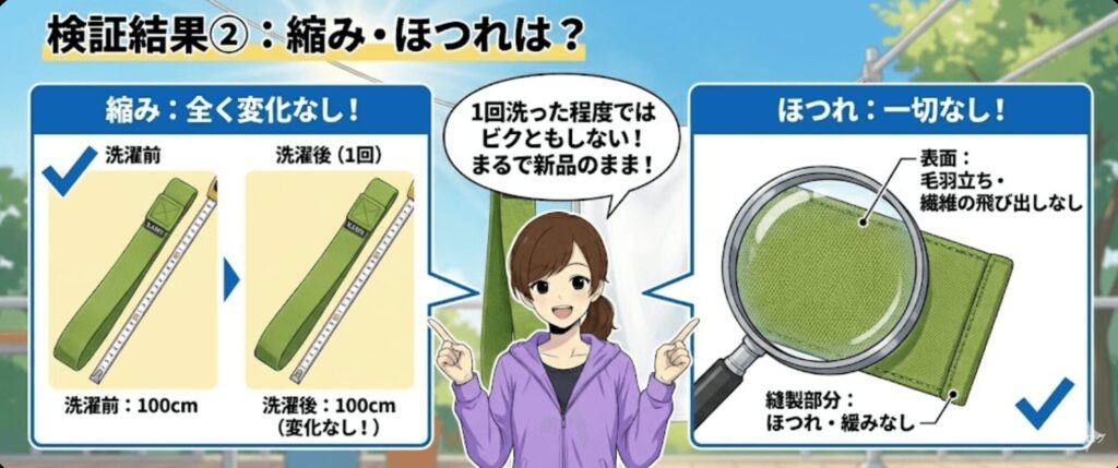 検証結果2つめ、縮み・ほつれ