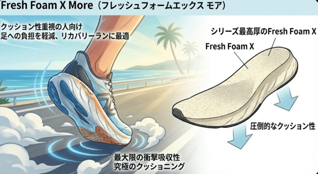 クッション性重視の人向けはFresh Foam X More(フレッシュフォームエックスモア)です。