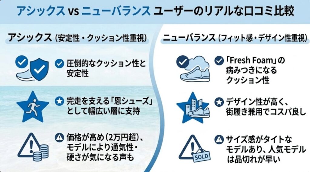アシックスとニューバランスの口コミ