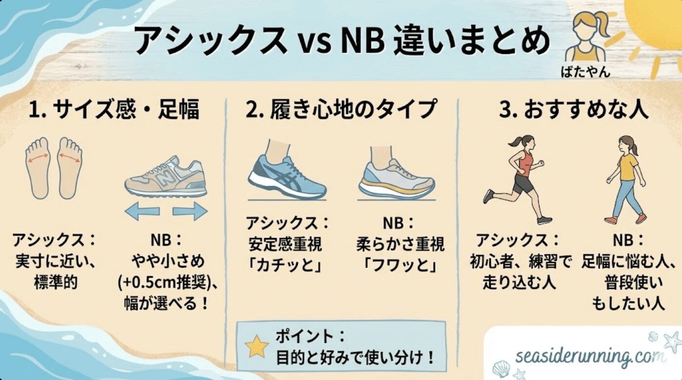 アシックスとニューバランスの違いまとめ