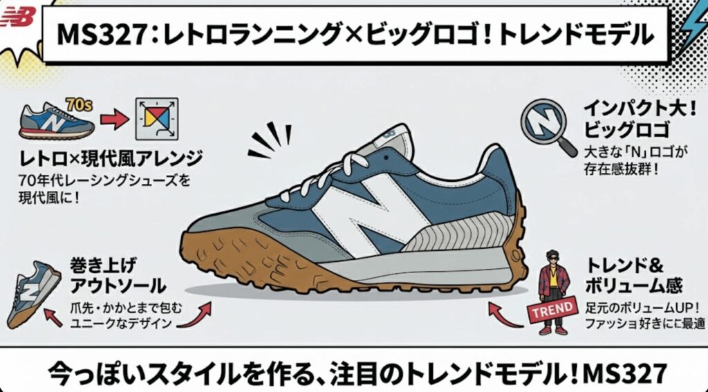 MS327：レトロランニング×ビッグロゴ！トレンドモデル