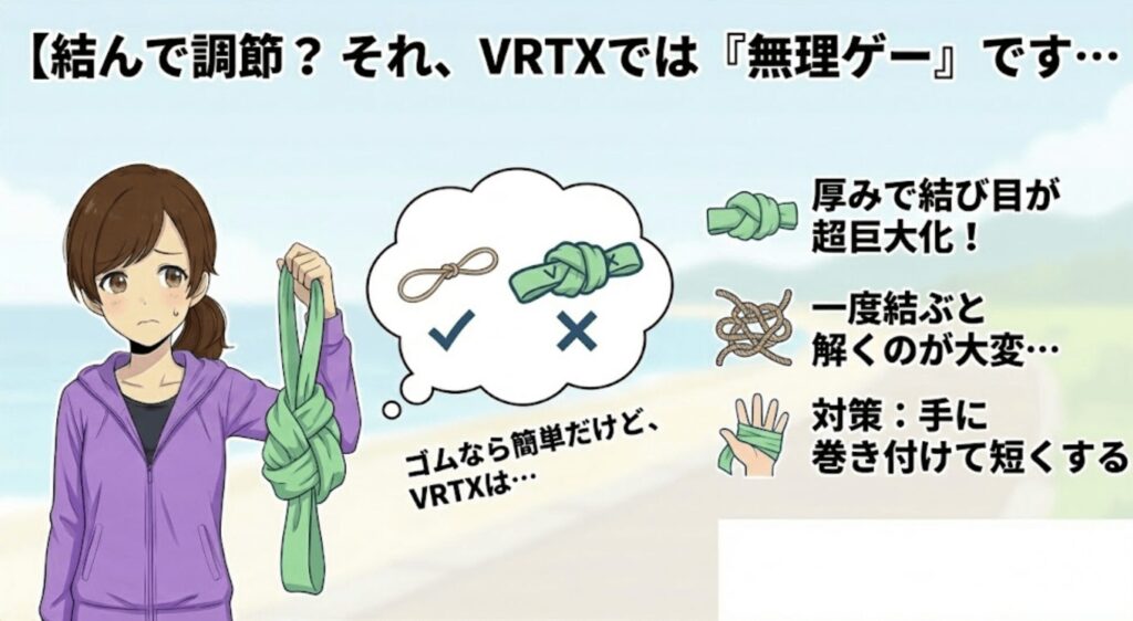 結んで長さ調節をするのは難しい