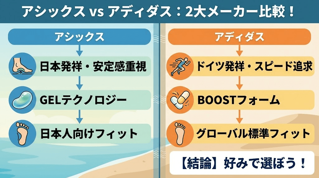 アシックスとアディダスの違いを徹底比較