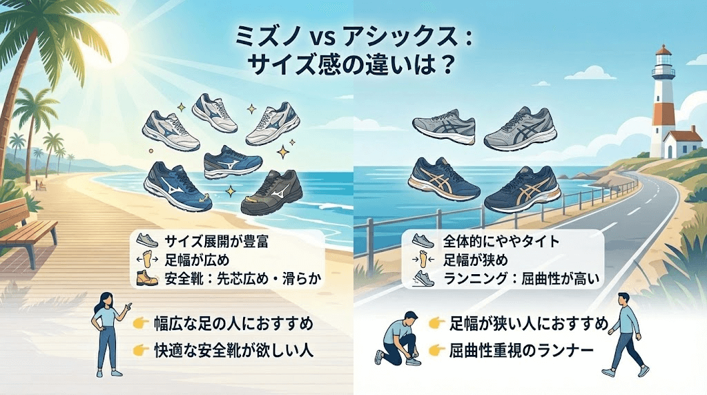 ミズノとアシックスのサイズ感