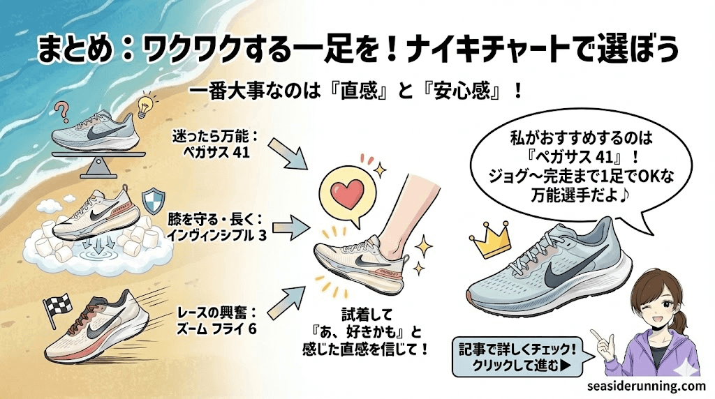 まとめ:ワクワクする1足を!ナイキチャートを選ぼう