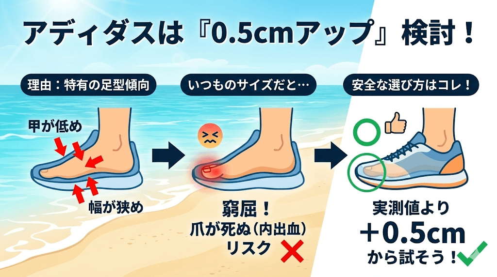 アディダスは「0.5cmアップ」を検討すべき理由