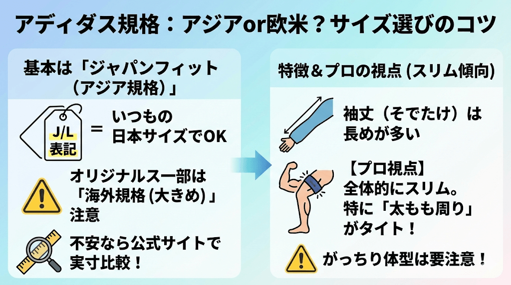 アディダスは「欧米規格」か「アジア規格」かで変わる
