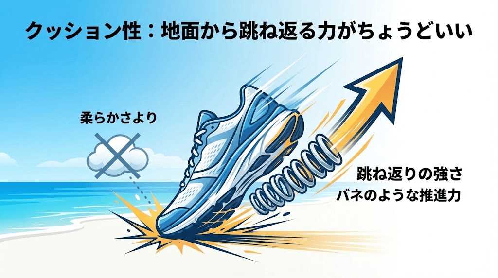 クッション性:地面から跳ね返る力がちょうどいい