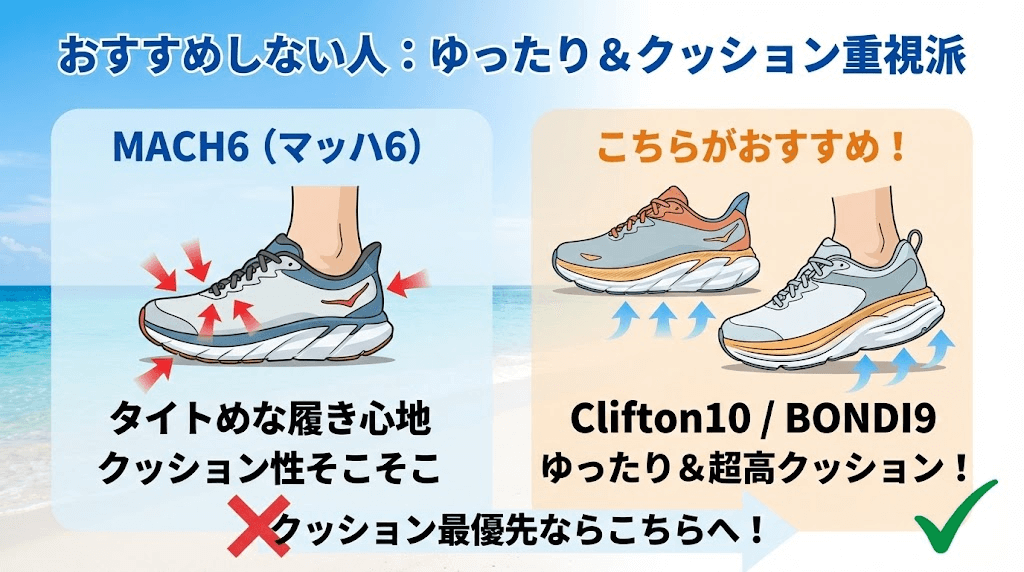 おすすめしない人：ゆったりした履き心地やクッション性を最重視する人