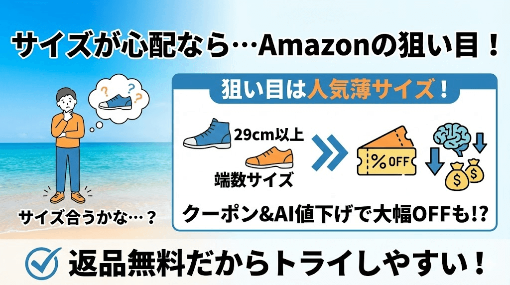 サイズが心配な人:返品無料のAmazonのクーポンを狙う