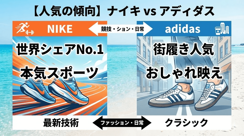 ナイキとアディダスどちらが人気