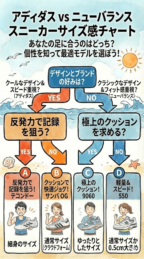 アディダスとニューバランスサイズ感比較図解