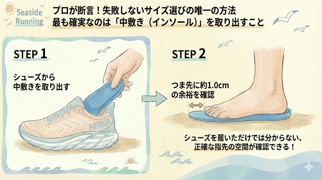 プロが断言！サイズ選びの失敗を防ぐ唯一の方法は「中敷き（インソール）」を取り出すこと
