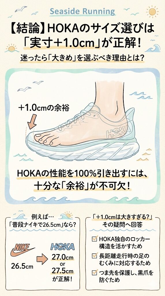 【結論】ホカオネオネのサイズ選びは「実寸＋1.0cm」が正解