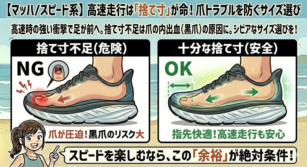 【マッハ/スピード系】走行スピードが速いなら「つまさきの捨て寸」はシビアに確保する