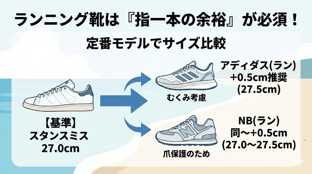 スタンスミスや996とどう違う？定番モデルでサイズ比較