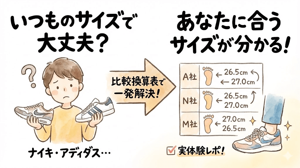 【実体験】いつものサイズでOK？ ナイキやアディダスとの比較換算表を公開