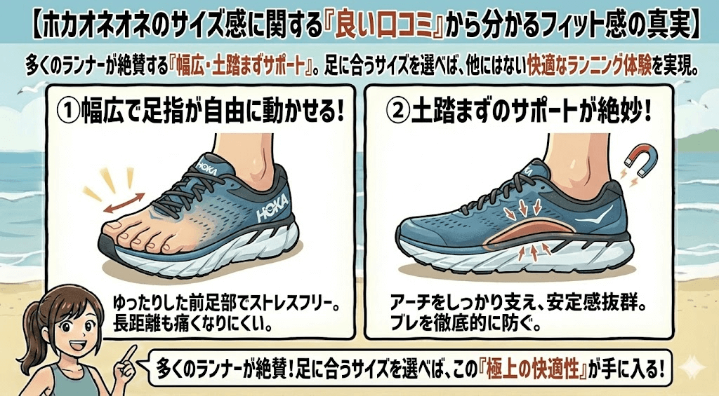 ホカオネオネのサイズ感に関する「良い口コミ」から分かるフィット感の真実