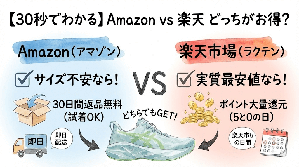 【30秒でわかる】Amazon vs 楽天 どっちがお得？比較表
