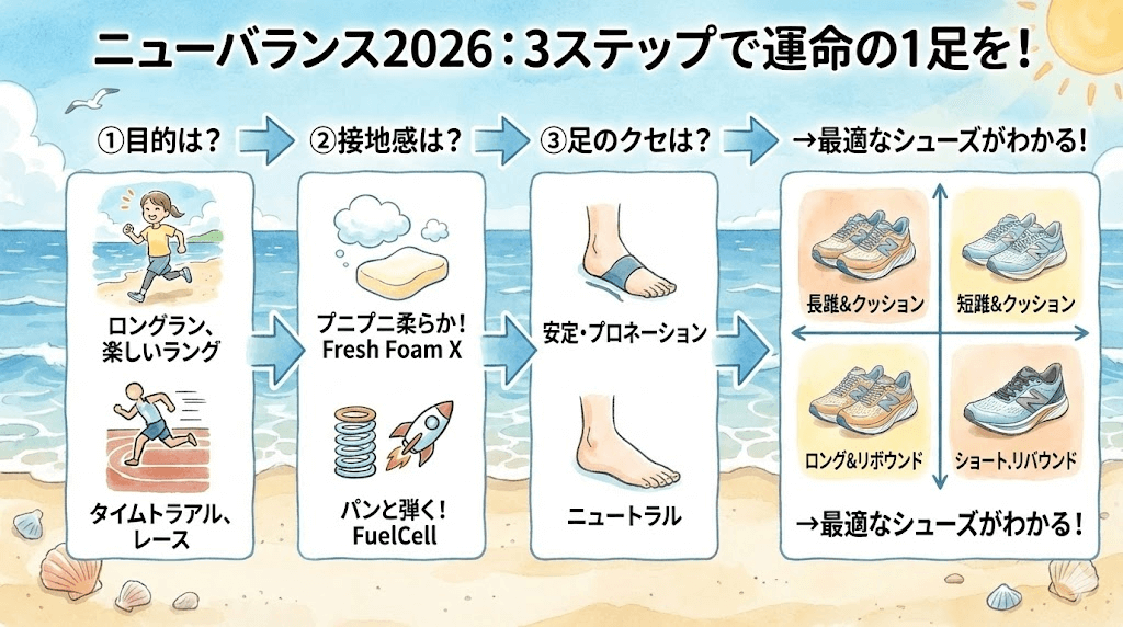 2026最新】ニューバランスランニングシューズチャート!3ステップで運命の1足を!