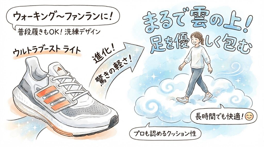 ウルトラブーストの「雲の上を歩くような」クッション性