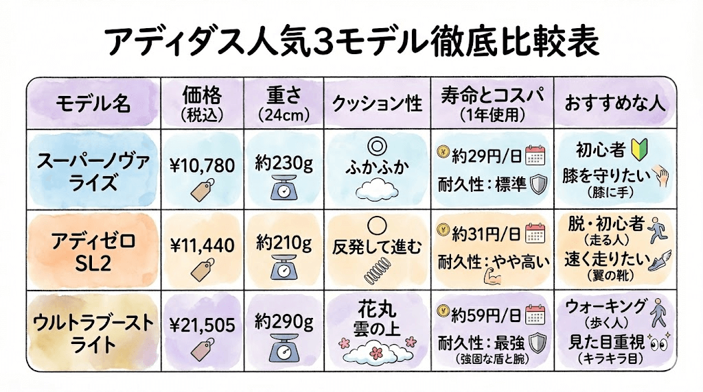 アディダスランニングシューズレディース! 人気ランキングTOP3