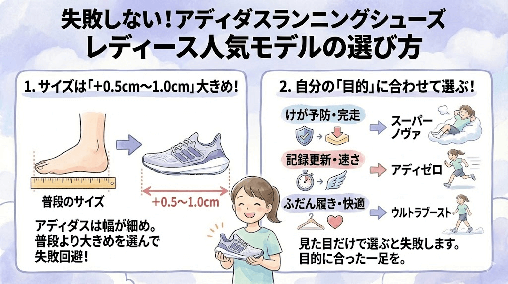 失敗しない!アディダスランニングシューズレディース人気モデルの選び方