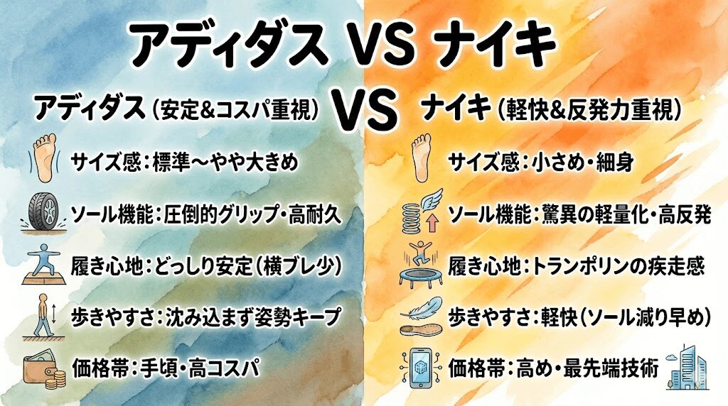 アディダスとナイキどっちがいい？比較