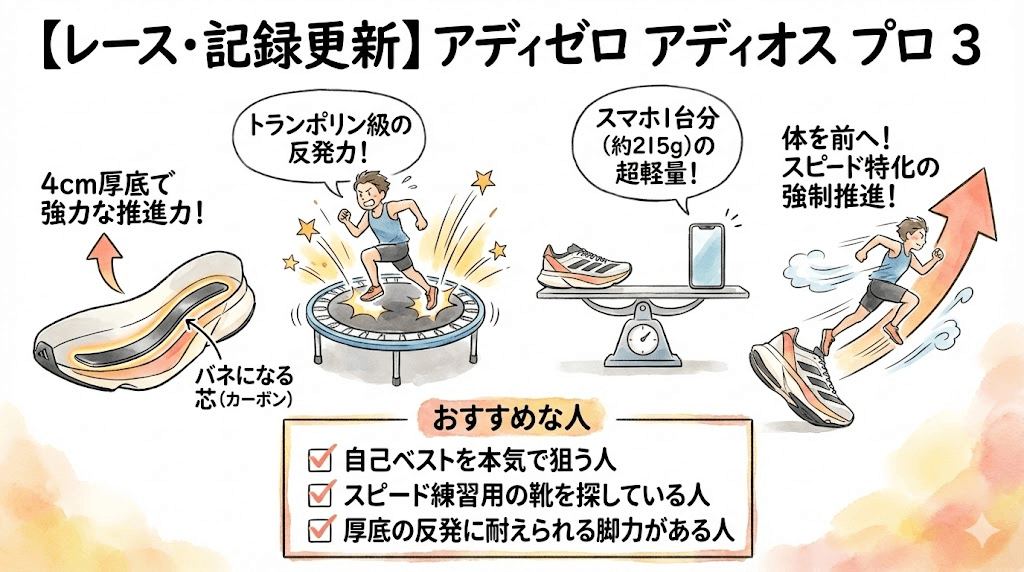 【レース・記録更新】アディゼロ アディオス プロ 3