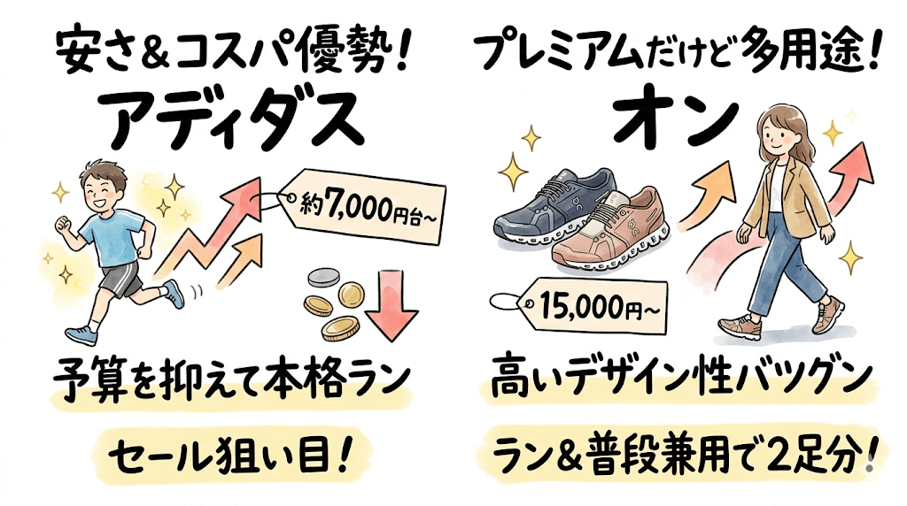 アディダスとオンの価格帯・コスパ比較！