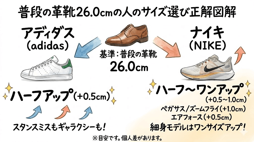 実例でわかる！普段の靴サイズからの選び方目安表 
