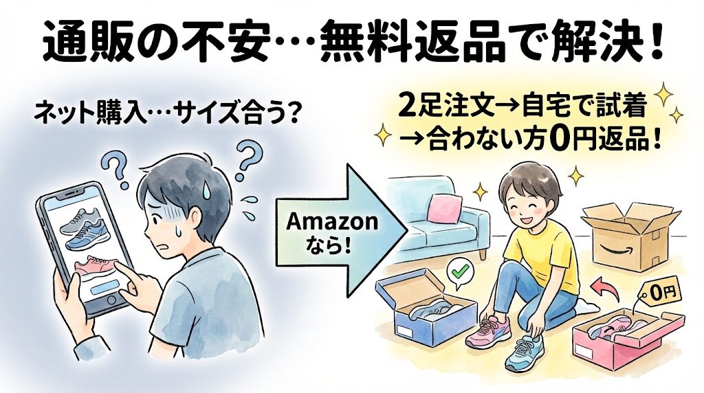 Amazon Fashionの「30日間無料返品(Prime Try Before You Buy)」を使えば、気兼ねなくサイズ違いを2足注文