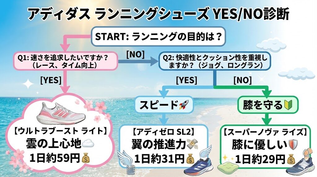女性ランナーがぜったいに失敗しないアディダスランニングシューズ選び方(レディース)