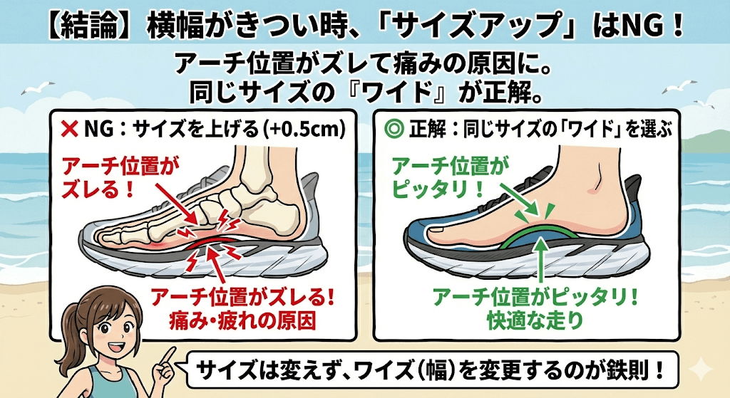 【レギュラーのサイズアップ】横幅がきつい時に「0.5cm上げる」のはアリかナシか？
