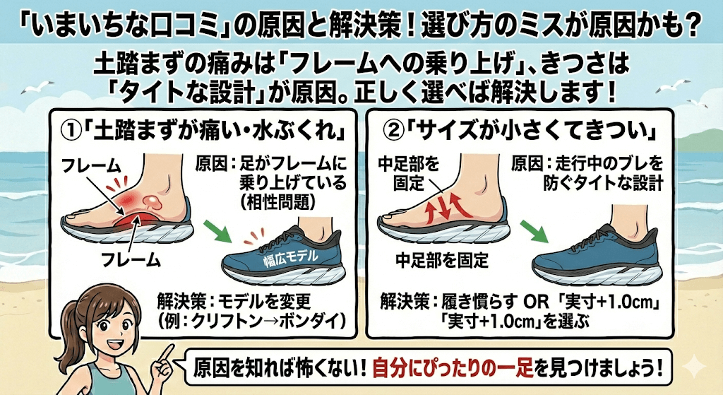 ホカオネオネサイズ感のいまいちな口コミと原因