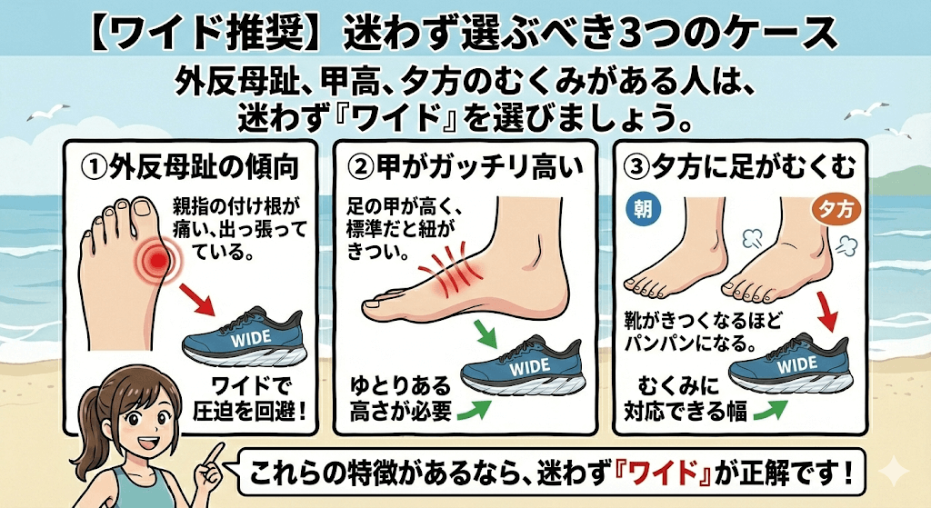 【ワイド推奨のケース】外反母趾や甲高ランナーなら迷わずワイドを選ぶべき具体的理由