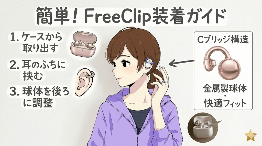 HUAWEI FreeClip 2耳を挟んだ様子の装着